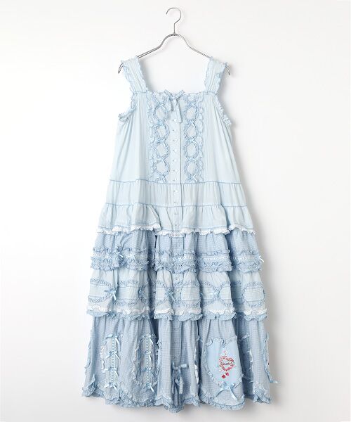 PINK HOUSE / ピンクハウス ロング・マキシ丈ワンピース | ローン×ギンガムチェックパッチワークワンピース（ソライロ）