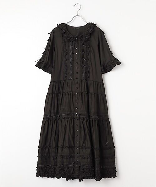 PINK HOUSE / ピンクハウス ロング・マキシ丈ワンピース | サテンリボンいっぱいローンワンピース（クロ）