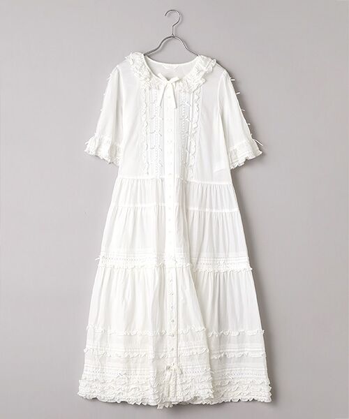 PINK HOUSE / ピンクハウス ロング・マキシ丈ワンピース | サテンリボンいっぱいローンワンピース（シロ）