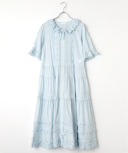 PINK HOUSE / ピンクハウス ロング・マキシ丈ワンピース | サテンリボンいっぱいローンワンピース（ソライロ）