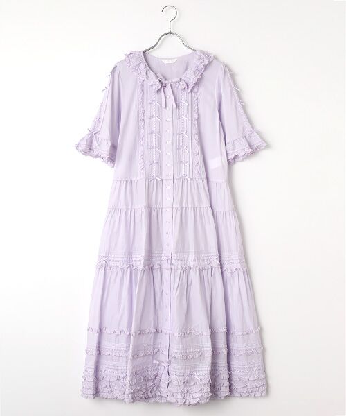 PINK HOUSE / ピンクハウス ロング・マキシ丈ワンピース | サテンリボンいっぱいローンワンピース（ラベンダー）
