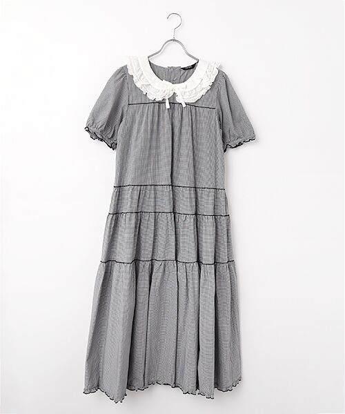 PINK HOUSE / ピンクハウス ロング・マキシ丈ワンピース | ローン襟付きギンガムチェックワンピース（クロ）