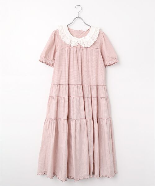 PINK HOUSE / ピンクハウス ロング・マキシ丈ワンピース | ローン襟付きギンガムチェックワンピース（ピンク）