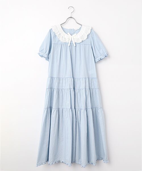 PINK HOUSE / ピンクハウス ロング・マキシ丈ワンピース | ローン襟付きギンガムチェックワンピース（ソライロ）