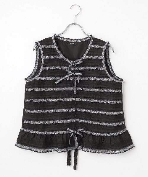 PINK HOUSE / ピンクハウス シャツ・ブラウス | ギンガムフリル使いローンノースリーブブラウス（クロ）