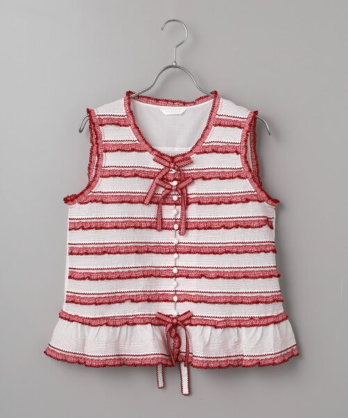 PINK HOUSE / ピンクハウス シャツ・ブラウス | ギンガムフリル使いローンノースリーブブラウス（シロ）