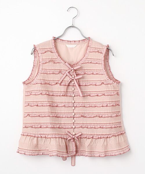 PINK HOUSE / ピンクハウス シャツ・ブラウス | ギンガムフリル使いローンノースリーブブラウス（ピンク）