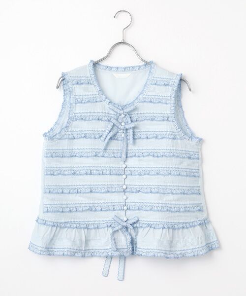 PINK HOUSE / ピンクハウス シャツ・ブラウス | ギンガムフリル使いローンノースリーブブラウス（ソライロ）