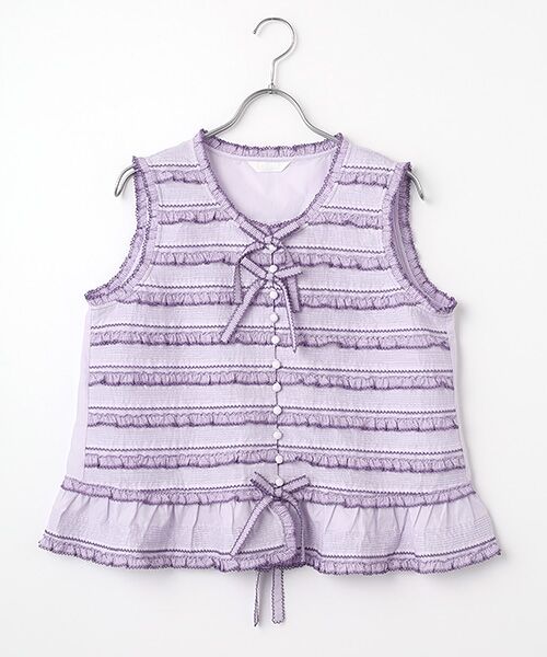 PINK HOUSE / ピンクハウス シャツ・ブラウス | ギンガムフリル使いローンノースリーブブラウス（ラベンダー）