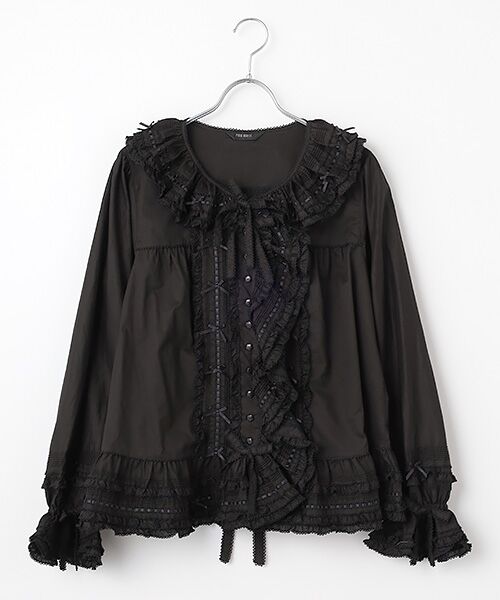 PINK HOUSE / ピンクハウス シャツ・ブラウス | ローンフリルオーバーブラウス（クロ）