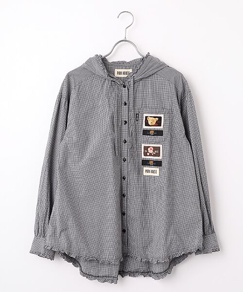 PINK HOUSE / ピンクハウス シャツ・ブラウス | ネームワッペン使いギンガムフードブラウス（クロ）