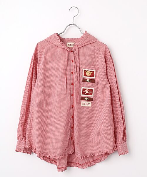 PINK HOUSE / ピンクハウス シャツ・ブラウス | ネームワッペン使いギンガムフードブラウス（アカ）