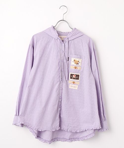 PINK HOUSE / ピンクハウス シャツ・ブラウス | ネームワッペン使いギンガムフードブラウス（ラベンダー）