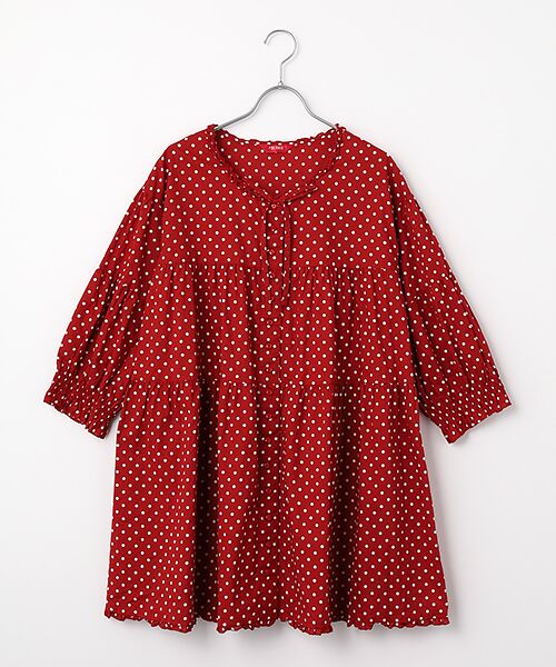 PINK HOUSE / ピンクハウス チュニック | 水玉プリントチュニックブラウス（アカ×シロ）