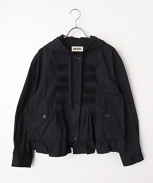 PINK HOUSE / ピンクハウス ブルゾン | フリル使いフードブルゾン（クロ）