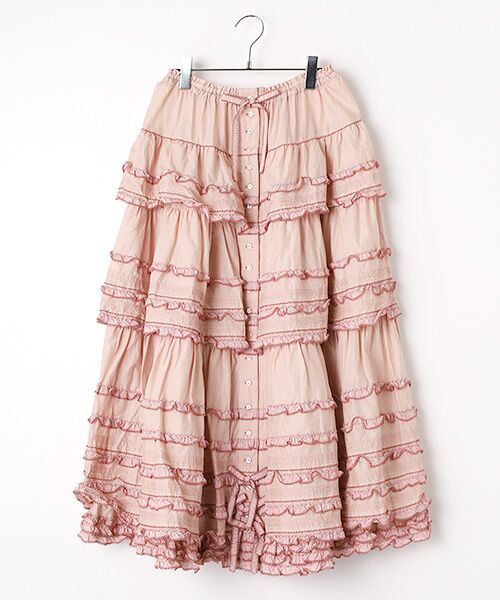 PINK HOUSE / ピンクハウス ロング・マキシ丈スカート | ギンガムフリル使いローンスカート（ピンク）
