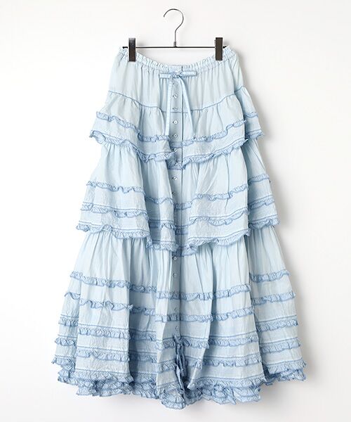 PINK HOUSE / ピンクハウス ロング・マキシ丈スカート | ギンガムフリル使いローンスカート（ソライロ）