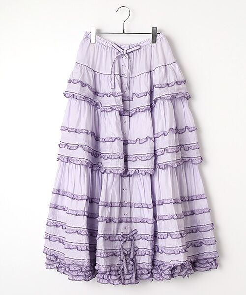 PINK HOUSE / ピンクハウス ロング・マキシ丈スカート | ギンガムフリル使いローンスカート（ラベンダー）