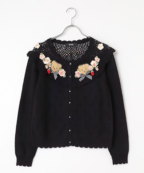 PINK HOUSE / ピンクハウス カーディガン・ボレロ | テディ＆ローズモチーフヨークニットカーディガン（クロ）