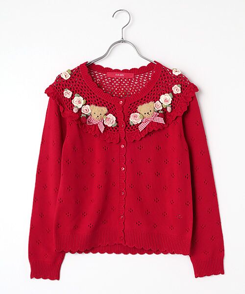 PINK HOUSE / ピンクハウス カーディガン・ボレロ | テディ＆ローズモチーフヨークニットカーディガン（アカ）