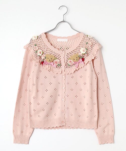 PINK HOUSE / ピンクハウス カーディガン・ボレロ | テディ＆ローズモチーフヨークニットカーディガン（苺ミルク）