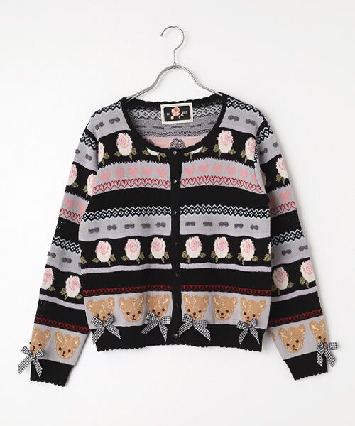 PINK HOUSE / ピンクハウス カーディガン・ボレロ | テディ＆ローズジャガードニットカーディガン（クロ）