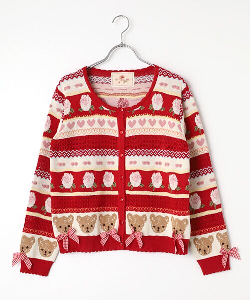 PINK HOUSE / ピンクハウス カーディガン・ボレロ | テディ＆ローズジャガードニットカーディガン（アカ）