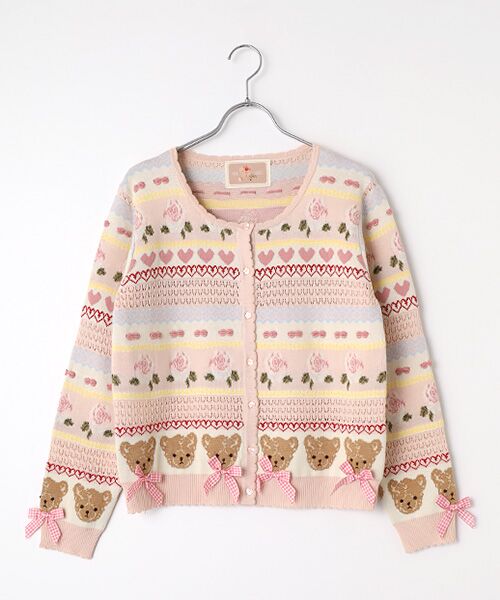 PINK HOUSE / ピンクハウス カーディガン・ボレロ | テディ＆ローズジャガードニットカーディガン（苺ミルク）