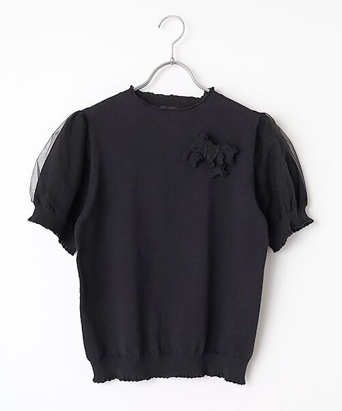 PINK HOUSE / ピンクハウス ニット・セーター | チュール使いパフスリーブニット（クロ）