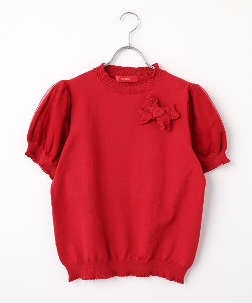 PINK HOUSE / ピンクハウス ニット・セーター | チュール使いパフスリーブニット（アカ）