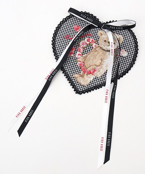 PINK HOUSE / ピンクハウス ブローチ・コサージュ | テディローズ刺繍ハート型ワッペン（クロ）