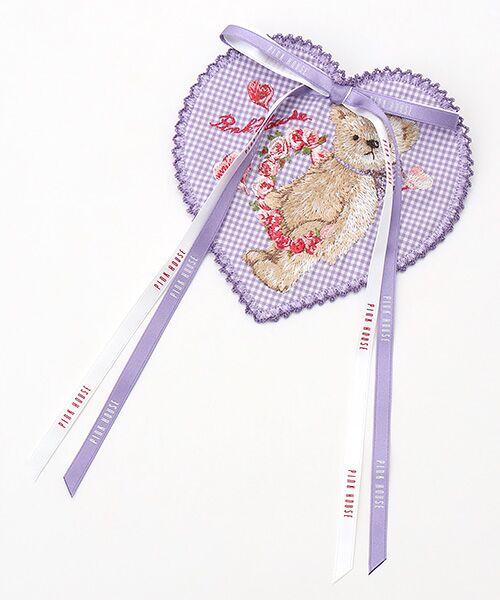 PINK HOUSE / ピンクハウス ブローチ・コサージュ | テディローズ刺繍ハート型ワッペン（ラベンダー　）