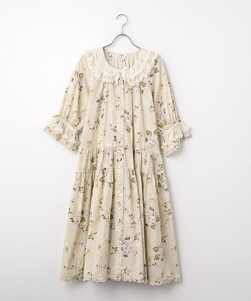 PINK HOUSE / ピンクハウス ロング・マキシ丈ワンピース | ポワン・ド・ローズプリントミディワンピース（キナリ）