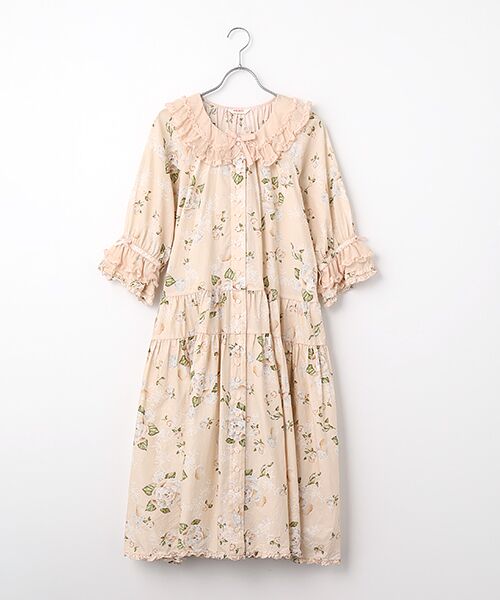 PINK HOUSE / ピンクハウス ロング・マキシ丈ワンピース | ポワン・ド・ローズプリントミディワンピース（ペールピンク）