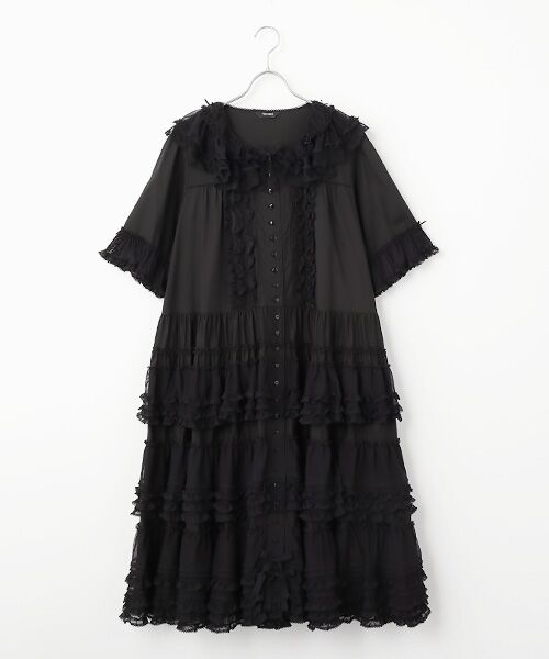 PINK HOUSE / ピンクハウス ロング・マキシ丈ワンピース | ソフトチュール使いワンピース（クロ）