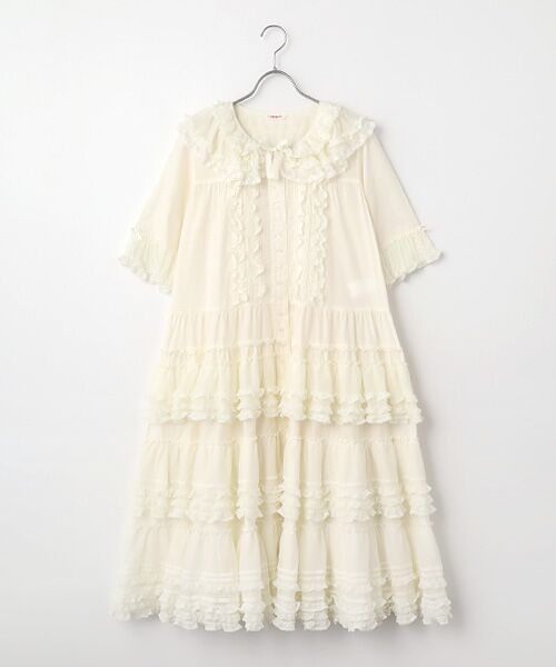 PINK HOUSE / ピンクハウス ロング・マキシ丈ワンピース | ソフトチュール使いワンピース（アイボリー）