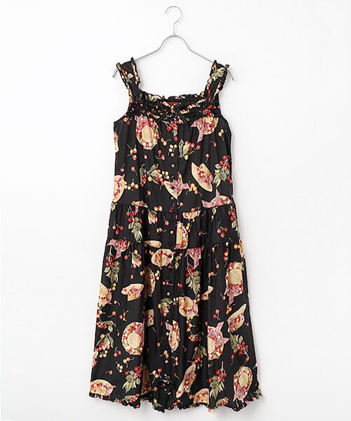 PINK HOUSE / ピンクハウス ロング・マキシ丈ワンピース | さくらんぼの日曜日プリントノースリーブワンピース（クロ）