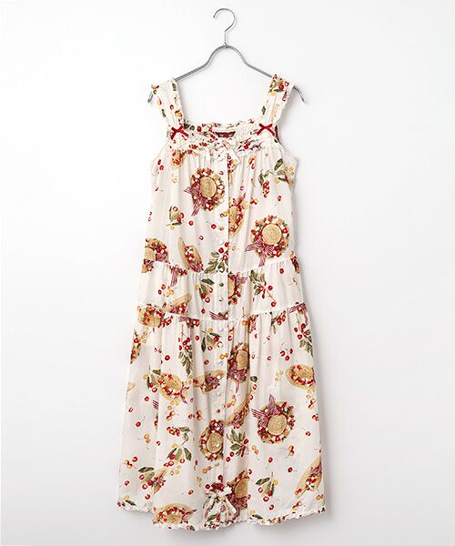 PINK HOUSE / ピンクハウス ロング・マキシ丈ワンピース | さくらんぼの日曜日プリントノースリーブワンピース（シロ）