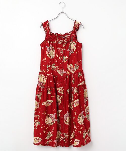 PINK HOUSE / ピンクハウス ロング・マキシ丈ワンピース | さくらんぼの日曜日プリントノースリーブワンピース（アカ）