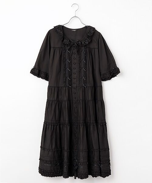 PINK HOUSE / ピンクハウス ロング・マキシ丈ワンピース | ミニリボンいっぱいティアードワンピース（クロ）