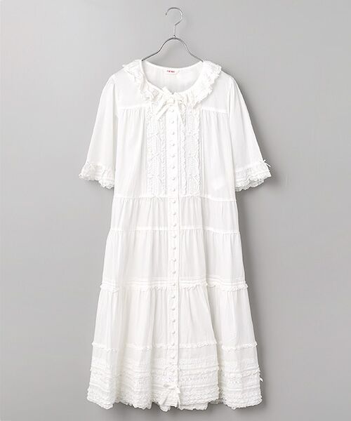 PINK HOUSE / ピンクハウス ロング・マキシ丈ワンピース | ミニリボンいっぱいティアードワンピース（シロ）