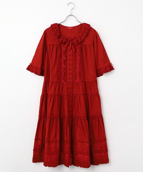 PINK HOUSE / ピンクハウス ロング・マキシ丈ワンピース | ミニリボンいっぱいティアードワンピース（アカ）