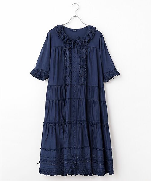 PINK HOUSE / ピンクハウス ロング・マキシ丈ワンピース | ミニリボンいっぱいティアードワンピース（ネイビー）