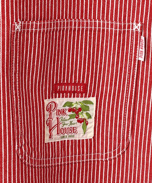 PINK HOUSE / ピンクハウス ロング・マキシ丈ワンピース | ネームワッペンいっぱいヒッコリージャンパースカート | 詳細8