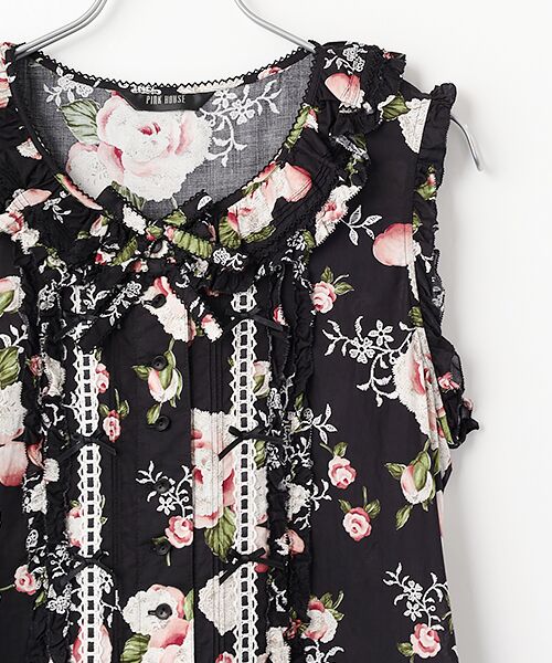 PINK HOUSE / ピンクハウス ロング・マキシ丈ワンピース | ポワン・ド・ローズプリントノースリーブワンピース | 詳細2