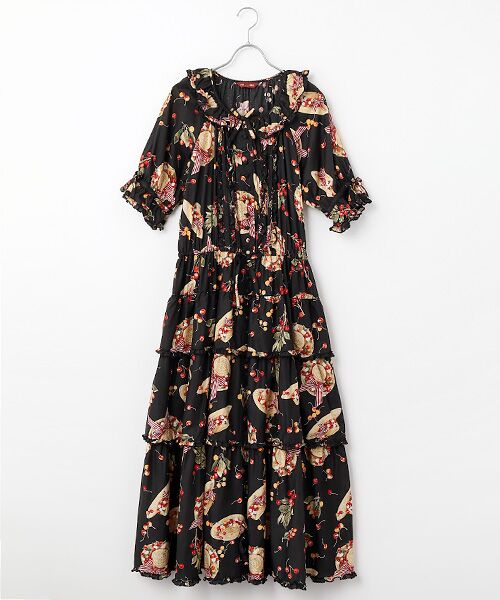 PINK HOUSE / ピンクハウス ロング・マキシ丈ワンピース | さくらんぼの日曜日プリントワンピース（クロ）