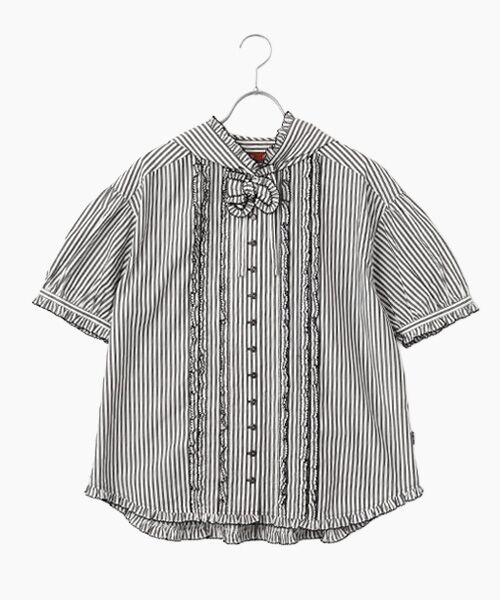 PINK HOUSE / ピンクハウス シャツ・ブラウス | ストライプフードブラウス（クロ）