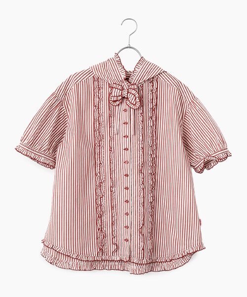 PINK HOUSE / ピンクハウス シャツ・ブラウス | ストライプフードブラウス（アカ）