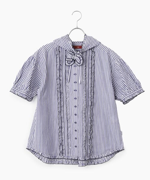 PINK HOUSE / ピンクハウス シャツ・ブラウス | ストライプフードブラウス（ネイビー）