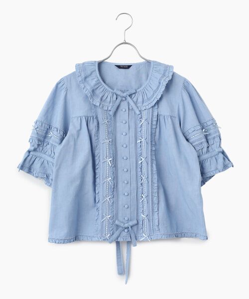 PINK HOUSE / ピンクハウス シャツ・ブラウス | フリル襟付きブラウス（ダンガリーコン）